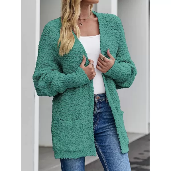 imageZESICA Womens 2023 Fall Winter Popcorn Long Sleeve Open Front Chunky Knit Oversized Cardigan Sweater CoatTurquoise