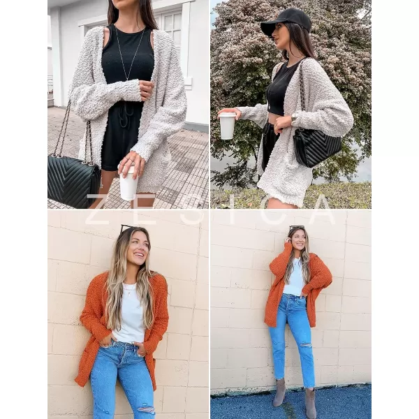 imageZESICA Womens 2023 Fall Winter Popcorn Long Sleeve Open Front Chunky Knit Oversized Cardigan Sweater CoatTurquoise