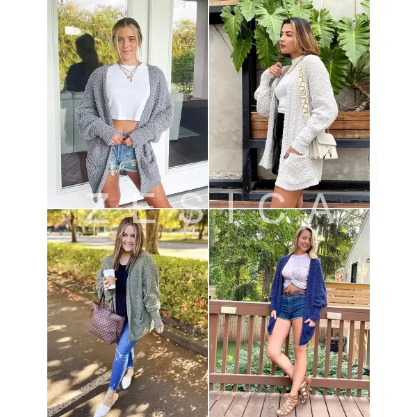 imageZESICA Womens 2023 Fall Winter Popcorn Long Sleeve Open Front Chunky Knit Oversized Cardigan Sweater CoatTurquoise