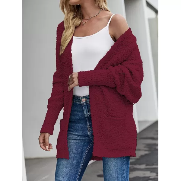 imageZESICA Womens 2023 Fall Winter Popcorn Long Sleeve Open Front Chunky Knit Oversized Cardigan Sweater CoatWine