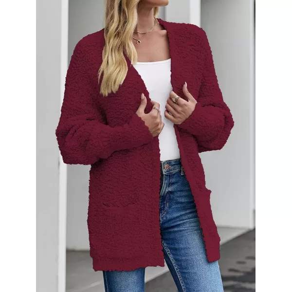 imageZESICA Womens 2023 Fall Winter Popcorn Long Sleeve Open Front Chunky Knit Oversized Cardigan Sweater CoatWine