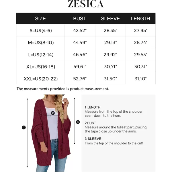 imageZESICA Womens 2023 Fall Winter Popcorn Long Sleeve Open Front Chunky Knit Oversized Cardigan Sweater CoatWine