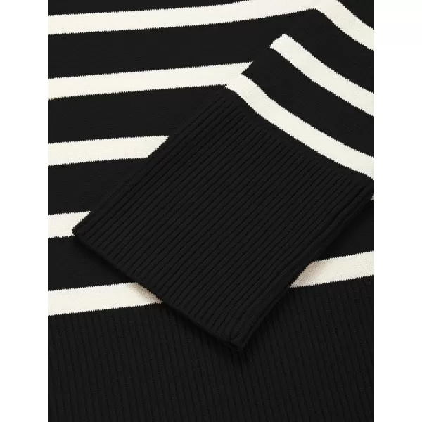 imageZESICA Womens 2023 Fall Winter Striped Long Sleeve Crew Neck Ribbed Knit Side Slit Oversized Pullover Sweater Jumper TopBlack