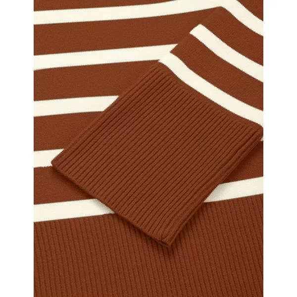 imageZESICA Womens 2023 Fall Winter Striped Long Sleeve Crew Neck Ribbed Knit Side Slit Oversized Pullover Sweater Jumper TopCaramel