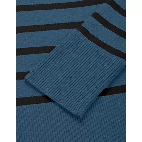 imageZESICA Womens 2023 Fall Winter Striped Long Sleeve Crew Neck Ribbed Knit Side Slit Oversized Pullover Sweater Jumper TopDustyblue