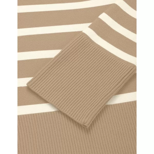 imageZESICA Womens 2023 Fall Winter Striped Long Sleeve Crew Neck Ribbed Knit Side Slit Oversized Pullover Sweater Jumper TopKhaki