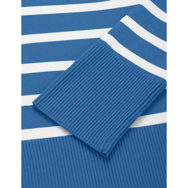 imageZESICA Womens 2023 Fall Winter Striped Long Sleeve Crew Neck Ribbed Knit Side Slit Oversized Pullover Sweater Jumper TopLakeblue