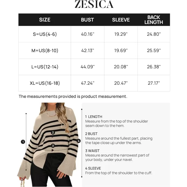 imageZESICA Womens 2023 Fall Winter Striped Long Sleeve Crew Neck Ribbed Knit Side Slit Oversized Pullover Sweater Jumper TopOats