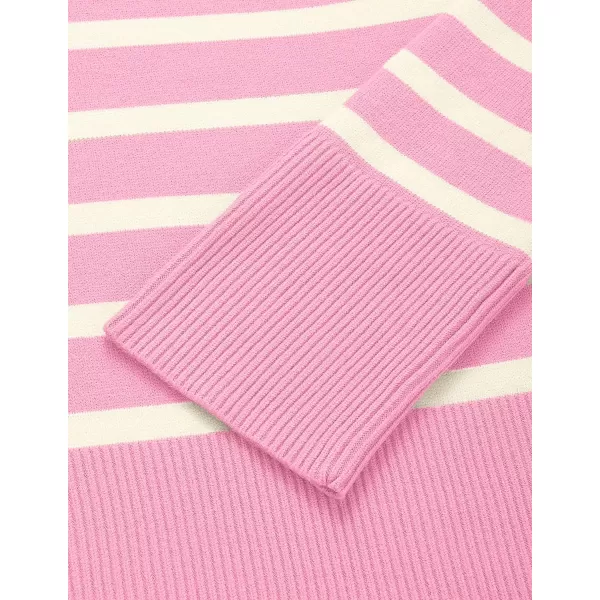 imageZESICA Womens 2023 Fall Winter Striped Long Sleeve Crew Neck Ribbed Knit Side Slit Oversized Pullover Sweater Jumper TopPink