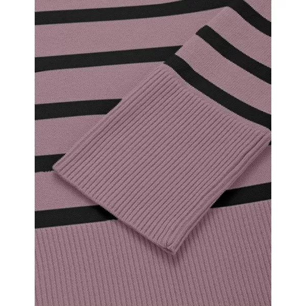 imageZESICA Womens 2023 Fall Winter Striped Long Sleeve Crew Neck Ribbed Knit Side Slit Oversized Pullover Sweater Jumper TopPurple