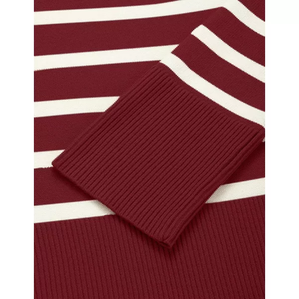 imageZESICA Womens 2023 Fall Winter Striped Long Sleeve Crew Neck Ribbed Knit Side Slit Oversized Pullover Sweater Jumper TopWine