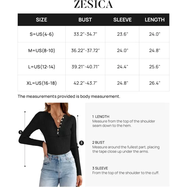imageZESICA Womens 2023 Long Sleeve Button Down V Neck Slim Fitted T Shirts Fall Casual Ribbed Knit Basic Tee TopsBlack