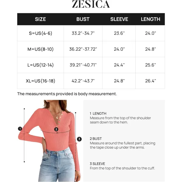 imageZESICA Womens 2023 Long Sleeve Button Down V Neck Slim Fitted T Shirts Fall Casual Ribbed Knit Basic Tee TopsGrapefruit