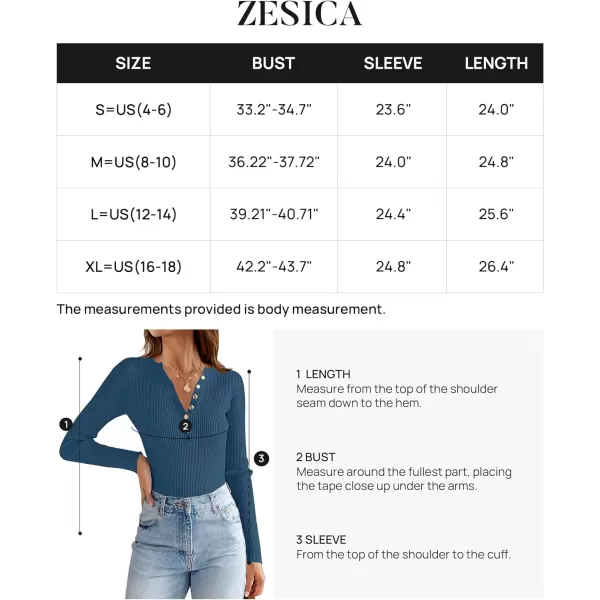 imageZESICA Womens 2023 Long Sleeve Button Down V Neck Slim Fitted T Shirts Fall Casual Ribbed Knit Basic Tee TopsGreyblue