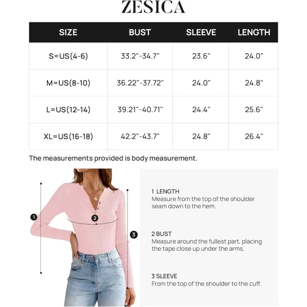 imageZESICA Womens 2023 Long Sleeve Button Down V Neck Slim Fitted T Shirts Fall Casual Ribbed Knit Basic Tee TopsPink