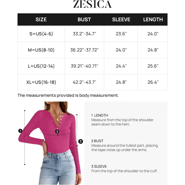 imageZESICA Womens 2023 Long Sleeve Button Down V Neck Slim Fitted T Shirts Fall Casual Ribbed Knit Basic Tee TopsRose