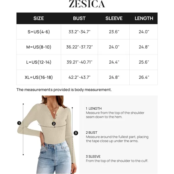 imageZESICA Womens 2023 Long Sleeve Button Down V Neck Slim Fitted T Shirts Fall Casual Ribbed Knit Basic Tee TopsSand