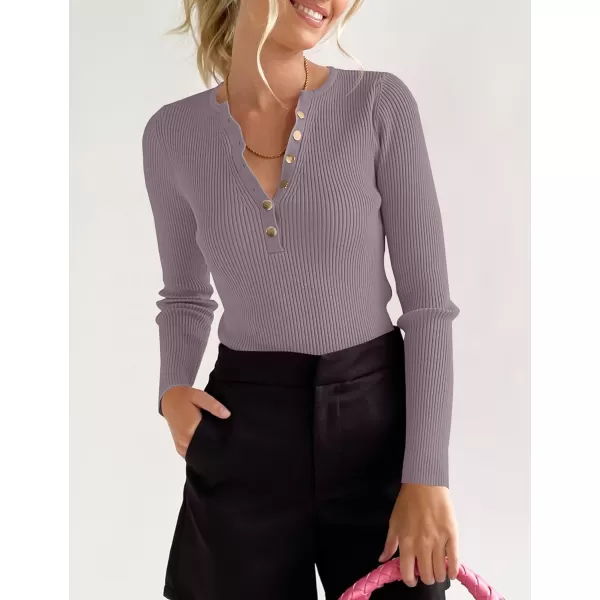 imageZESICA Womens 2023 Long Sleeve Button Down V Neck Slim Fitted T Shirts Fall Casual Ribbed Knit Basic Tee TopsTaro