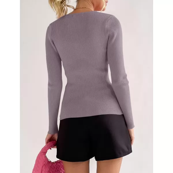 imageZESICA Womens 2023 Long Sleeve Button Down V Neck Slim Fitted T Shirts Fall Casual Ribbed Knit Basic Tee TopsTaro