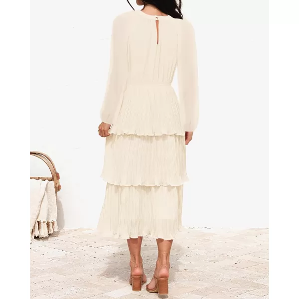 imageZESICA Womens 2023 Long Sleeve Crew Neck Ruffle Tiered Layered Chiffon Flowy Swing Long Midi DressApricot