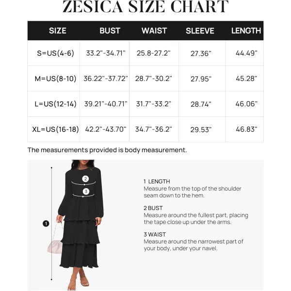 imageZESICA Womens 2023 Long Sleeve Crew Neck Ruffle Tiered Layered Chiffon Flowy Swing Long Midi DressBlack