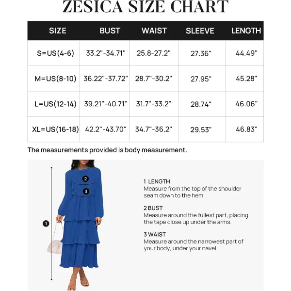 imageZESICA Womens 2023 Long Sleeve Crew Neck Ruffle Tiered Layered Chiffon Flowy Swing Long Midi DressBlue