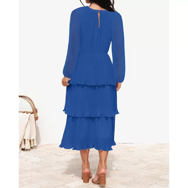 imageZESICA Womens 2023 Long Sleeve Crew Neck Ruffle Tiered Layered Chiffon Flowy Swing Long Midi DressBlue