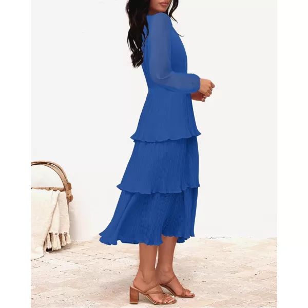 imageZESICA Womens 2023 Long Sleeve Crew Neck Ruffle Tiered Layered Chiffon Flowy Swing Long Midi DressBlue