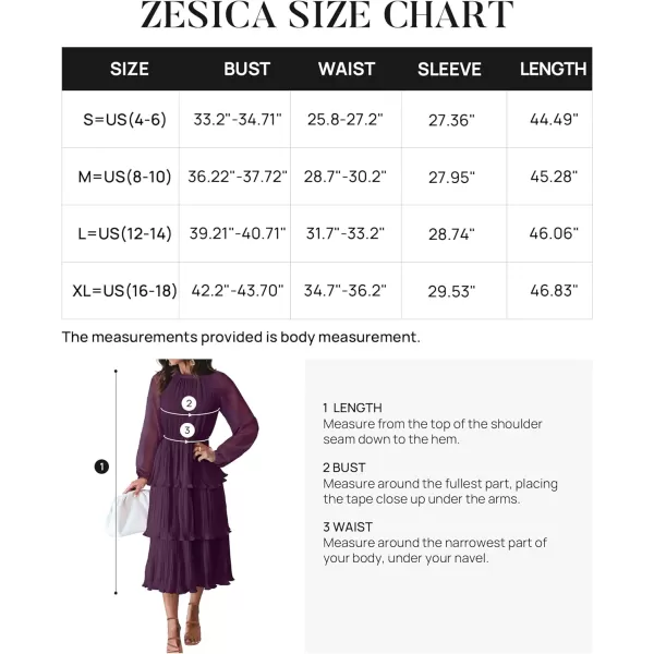 imageZESICA Womens 2023 Long Sleeve Crew Neck Ruffle Tiered Layered Chiffon Flowy Swing Long Midi DressDarkpurple