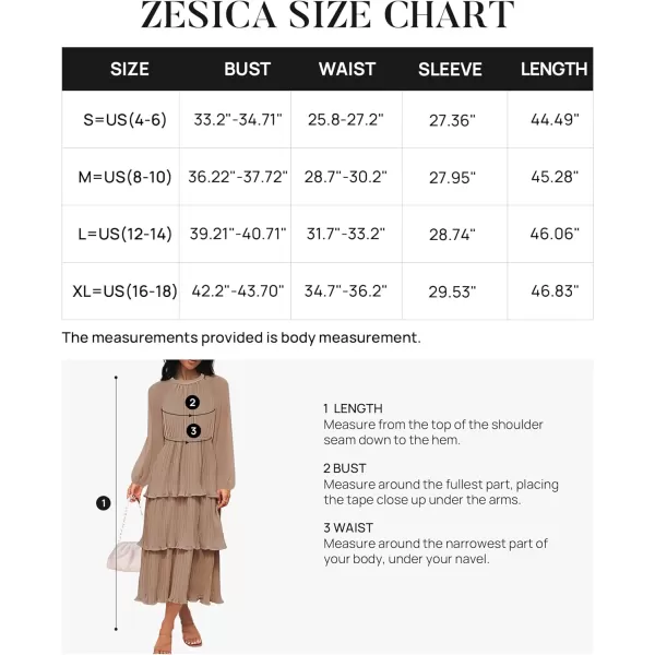imageZESICA Womens 2023 Long Sleeve Crew Neck Ruffle Tiered Layered Chiffon Flowy Swing Long Midi DressKhaki