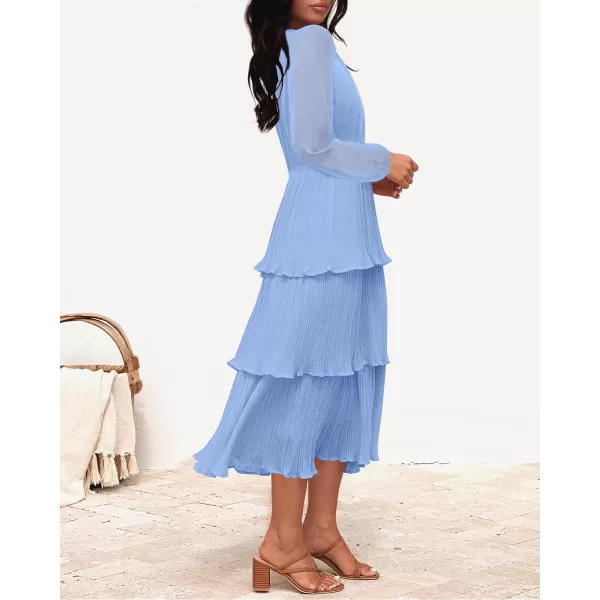 imageZESICA Womens 2023 Long Sleeve Crew Neck Ruffle Tiered Layered Chiffon Flowy Swing Long Midi DressLightblue