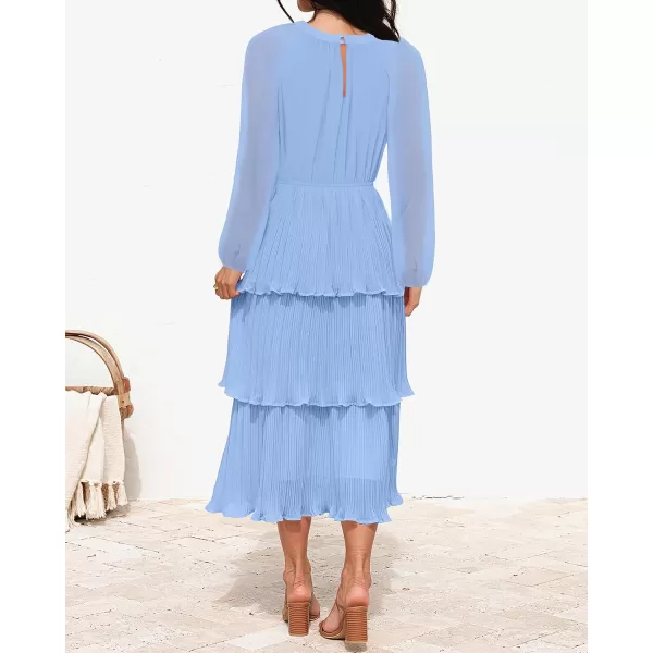 imageZESICA Womens 2023 Long Sleeve Crew Neck Ruffle Tiered Layered Chiffon Flowy Swing Long Midi DressLightblue