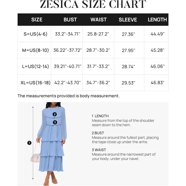 imageZESICA Womens 2023 Long Sleeve Crew Neck Ruffle Tiered Layered Chiffon Flowy Swing Long Midi DressLightblue