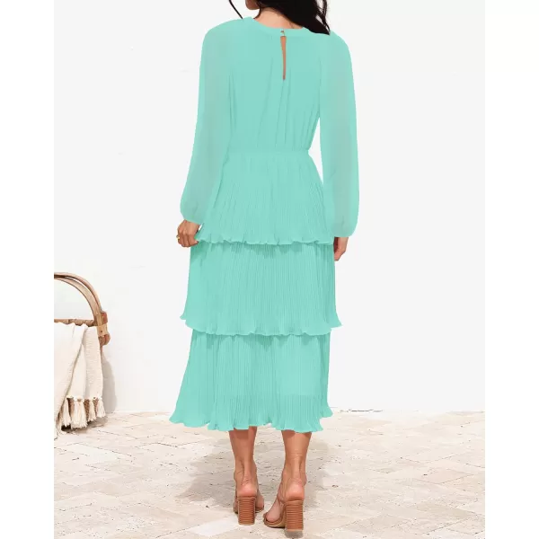 imageZESICA Womens 2023 Long Sleeve Crew Neck Ruffle Tiered Layered Chiffon Flowy Swing Long Midi DressMint