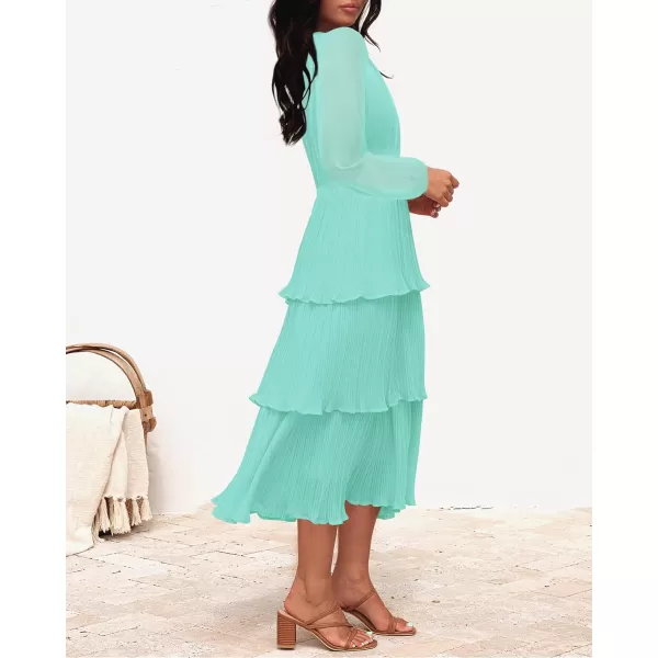 imageZESICA Womens 2023 Long Sleeve Crew Neck Ruffle Tiered Layered Chiffon Flowy Swing Long Midi DressMint
