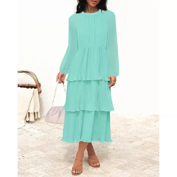 imageZESICA Womens 2023 Long Sleeve Crew Neck Ruffle Tiered Layered Chiffon Flowy Swing Long Midi DressMint