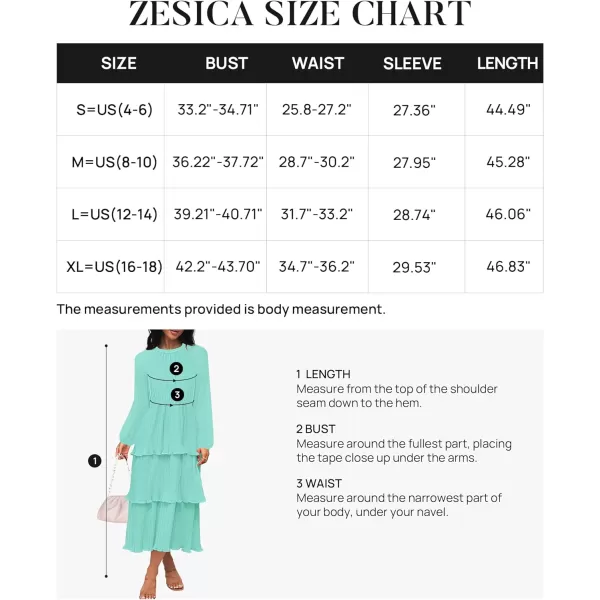 imageZESICA Womens 2023 Long Sleeve Crew Neck Ruffle Tiered Layered Chiffon Flowy Swing Long Midi DressMint