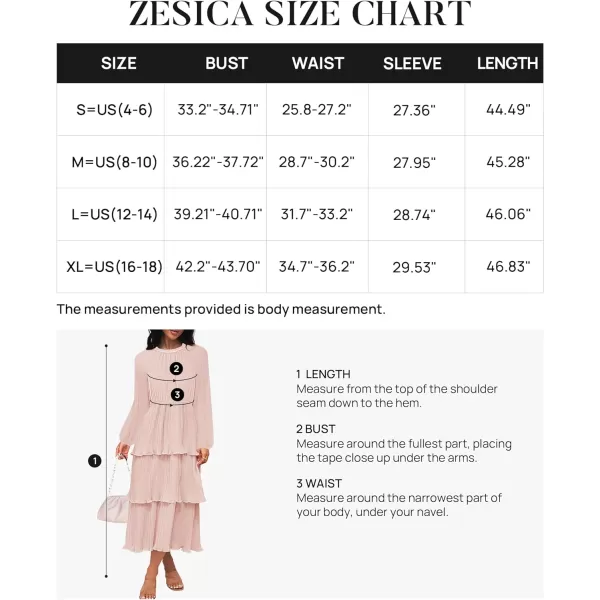 imageZESICA Womens 2023 Long Sleeve Crew Neck Ruffle Tiered Layered Chiffon Flowy Swing Long Midi DressPink