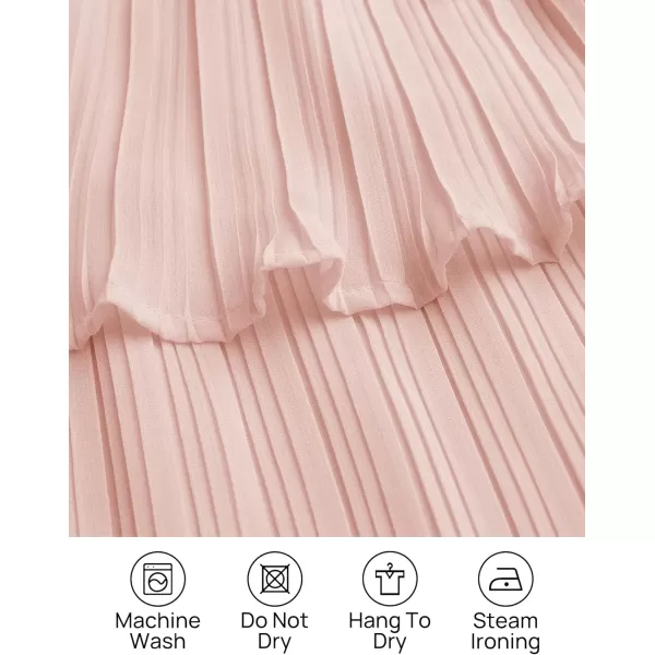 imageZESICA Womens 2023 Long Sleeve Crew Neck Ruffle Tiered Layered Chiffon Flowy Swing Long Midi DressPink