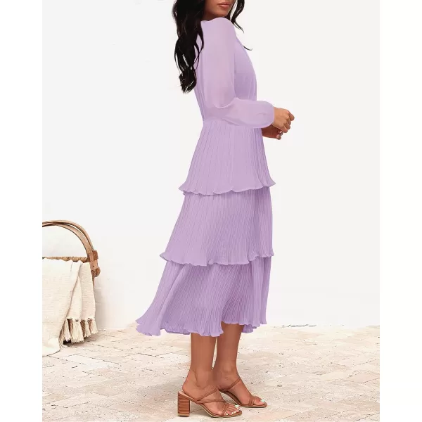 imageZESICA Womens 2023 Long Sleeve Crew Neck Ruffle Tiered Layered Chiffon Flowy Swing Long Midi DressPurple