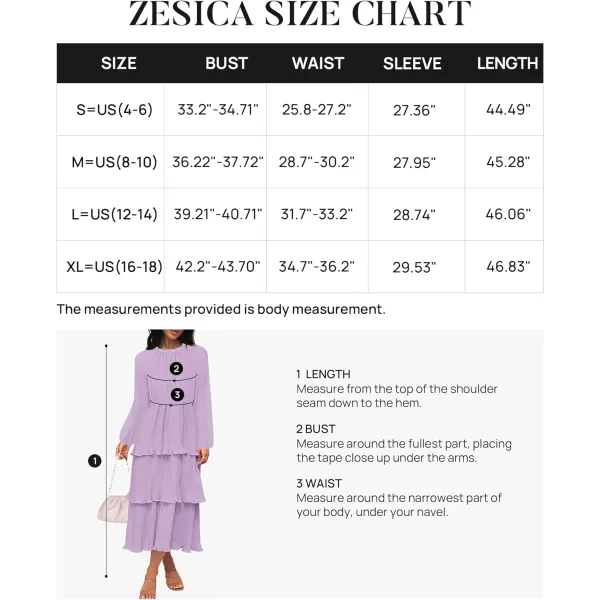 imageZESICA Womens 2023 Long Sleeve Crew Neck Ruffle Tiered Layered Chiffon Flowy Swing Long Midi DressPurple