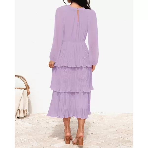 imageZESICA Womens 2023 Long Sleeve Crew Neck Ruffle Tiered Layered Chiffon Flowy Swing Long Midi DressPurple
