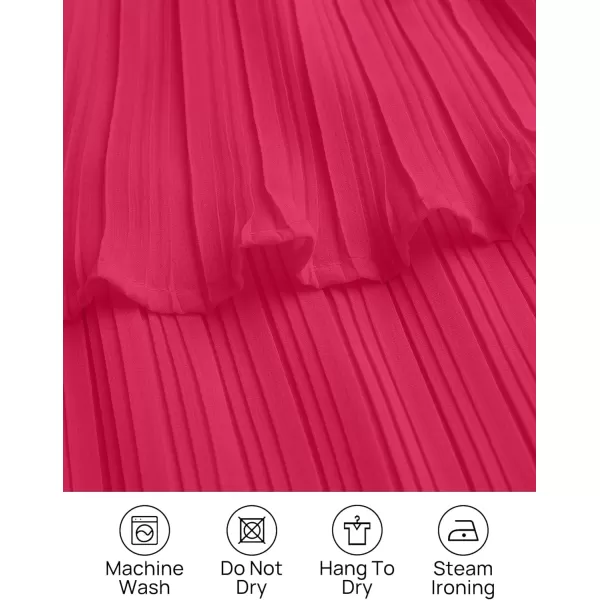 imageZESICA Womens 2023 Long Sleeve Crew Neck Ruffle Tiered Layered Chiffon Flowy Swing Long Midi DressRose