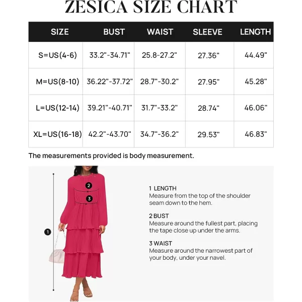imageZESICA Womens 2023 Long Sleeve Crew Neck Ruffle Tiered Layered Chiffon Flowy Swing Long Midi DressRose