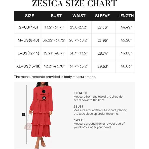 imageZESICA Womens 2023 Long Sleeve Crew Neck Ruffle Tiered Layered Chiffon Flowy Swing Long Midi DressWatermelon