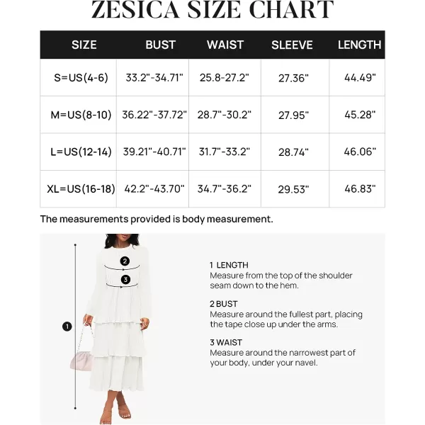 imageZESICA Womens 2023 Long Sleeve Crew Neck Ruffle Tiered Layered Chiffon Flowy Swing Long Midi DressWhite