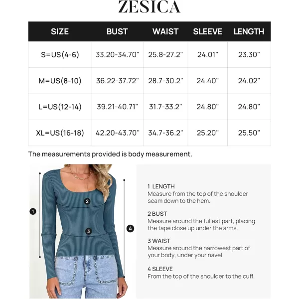 imageZESICA Womens 2023 Long Sleeve Square Neck T Shirts Slim Fitted Elegant Fall Ribbed Knit Casual Tee TopsDarkblue