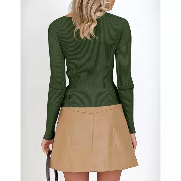 imageZESICA Womens 2023 Long Sleeve Square Neck T Shirts Slim Fitted Elegant Fall Ribbed Knit Casual Tee TopsDarkgreen