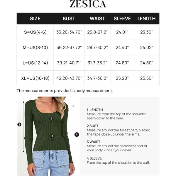 imageZESICA Womens 2023 Long Sleeve Square Neck T Shirts Slim Fitted Elegant Fall Ribbed Knit Casual Tee TopsDarkgreen