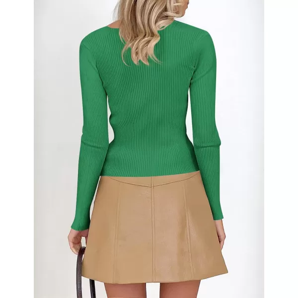imageZESICA Womens 2023 Long Sleeve Square Neck T Shirts Slim Fitted Elegant Fall Ribbed Knit Casual Tee TopsGreen